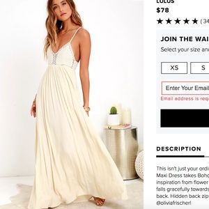 New Lulus HIPPIE HIPPIE CHIC CREAM MAXI DRESS